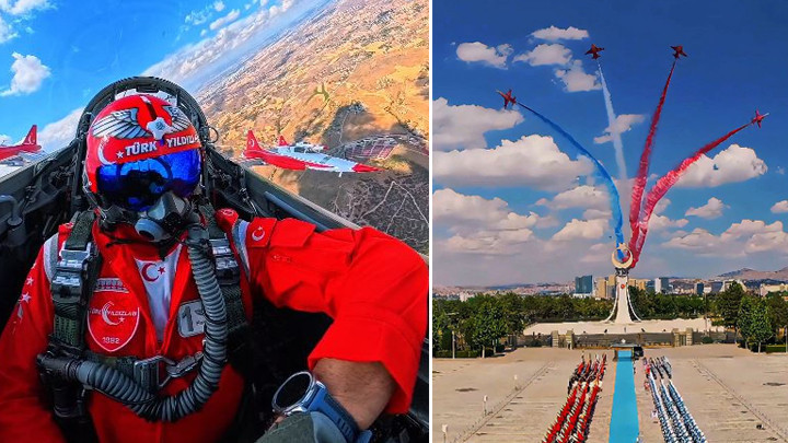 The Turkish Ministry of Defense publishes footage from the cockpit of the Turkish Stars team’s planes during Trump’s reception